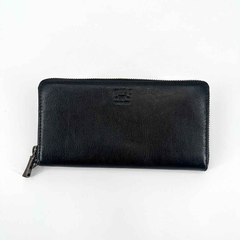 Will Leather Goods Black Leather Zip Around Wristlet Wallet 8x4 No Strap